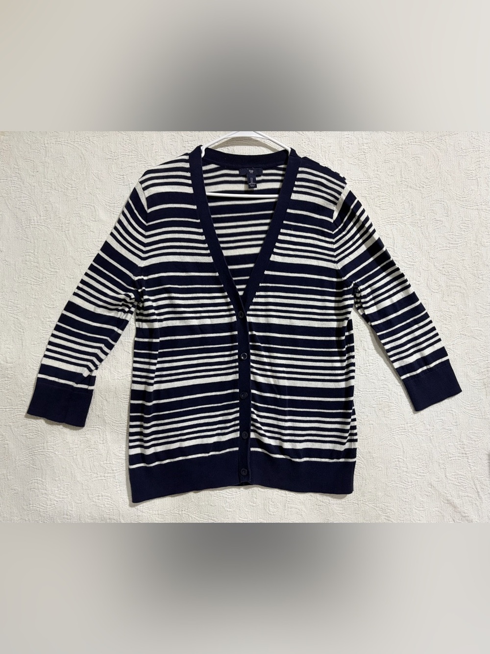 Nautical Striped Cotton Cardigan Coastal Grandma Preppy Fall 90s Stripes Large